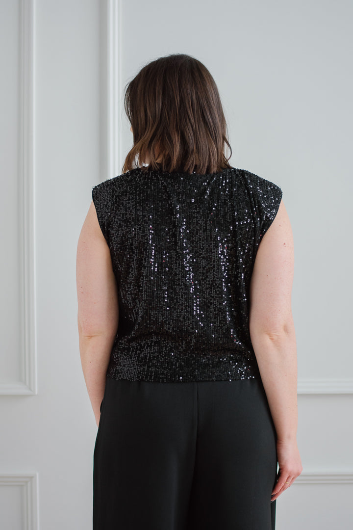 Black Sequin Bubble Tank