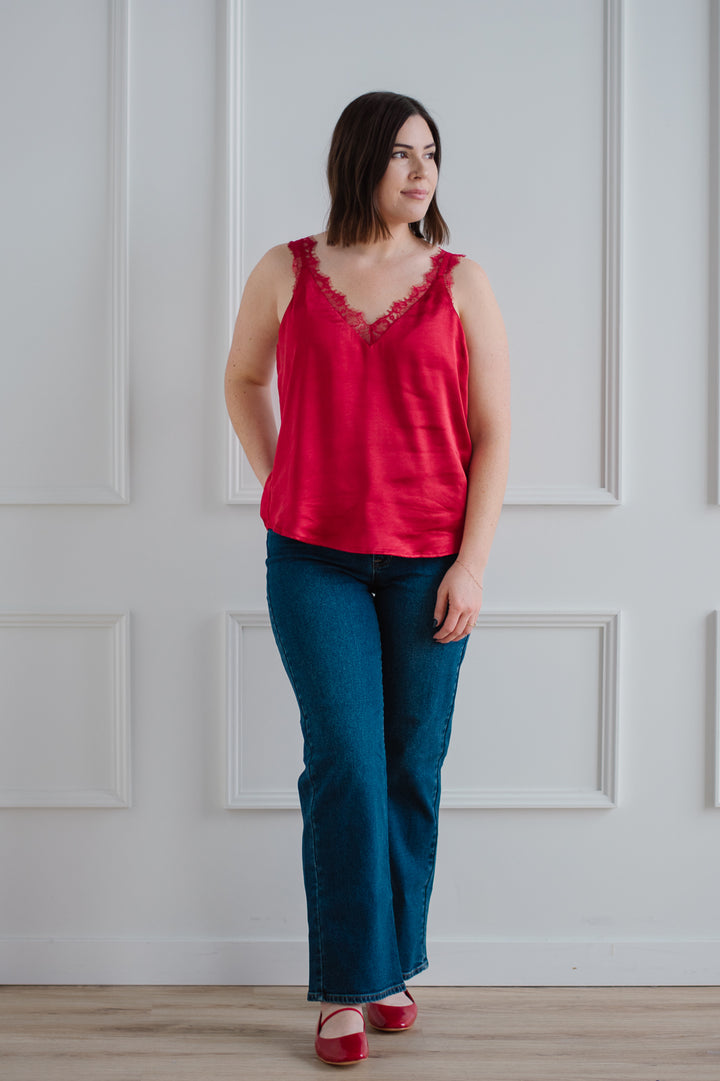 Lace Trim Cami - Red