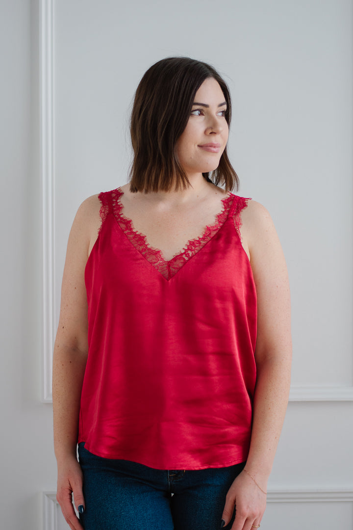 Lace Trim Cami - Red