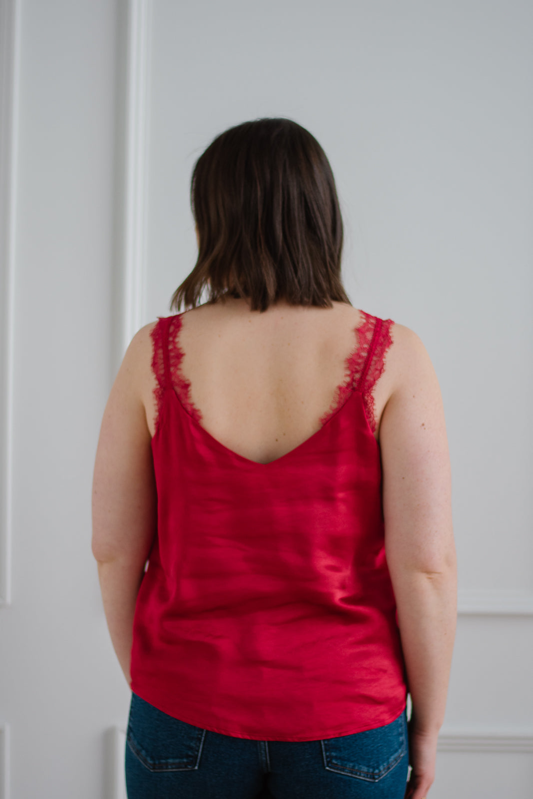 Lace Trim Cami - Red