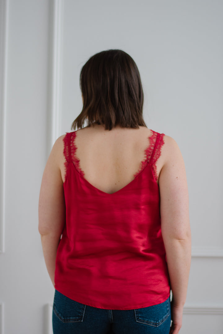 Lace Trim Cami - Red