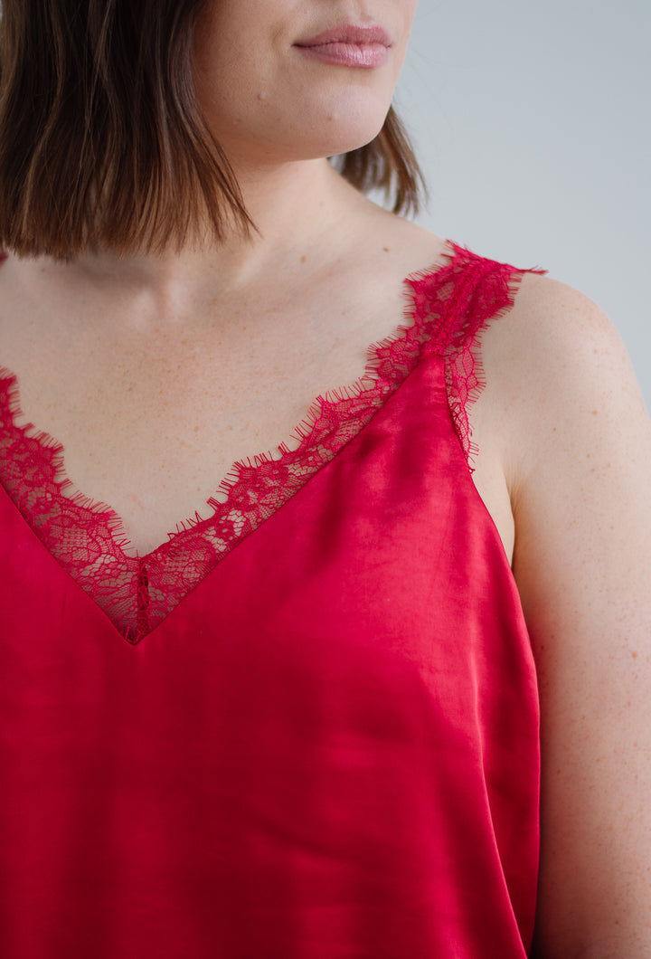Lace Trim Cami - Red