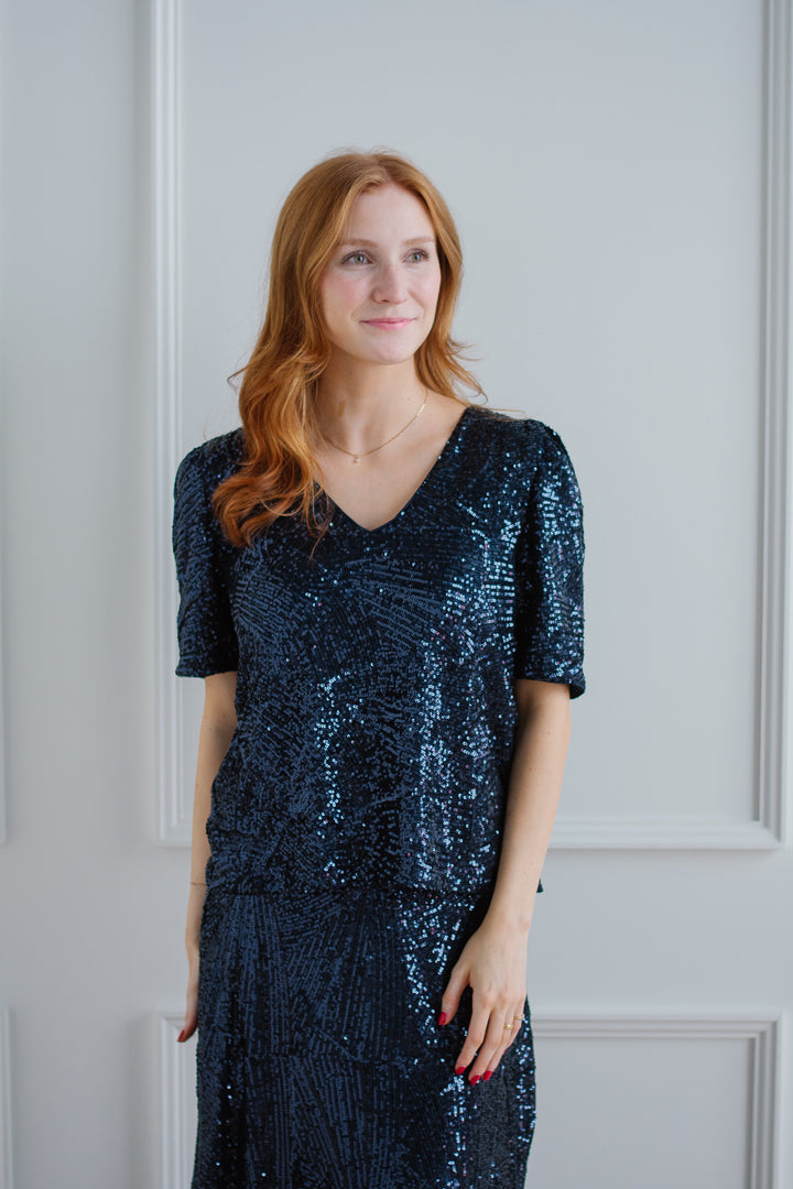 ICHI | Navy Sequin Blouse