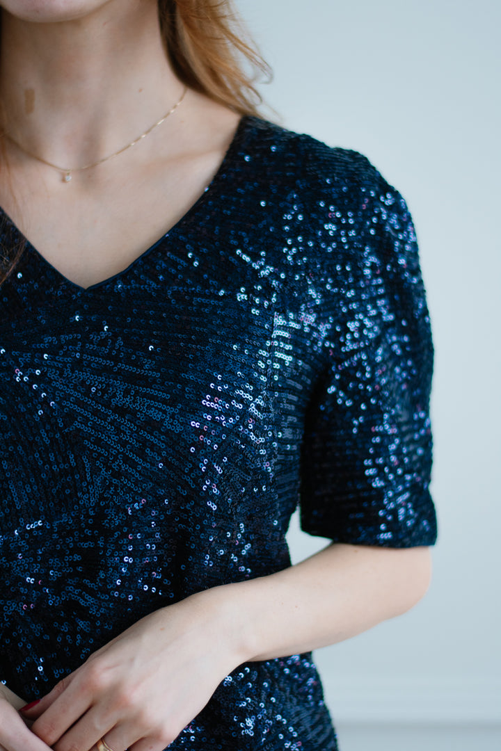 ICHI | Navy Sequin Blouse