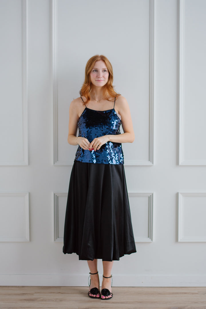 Black Satin Bubble Hem Skirt