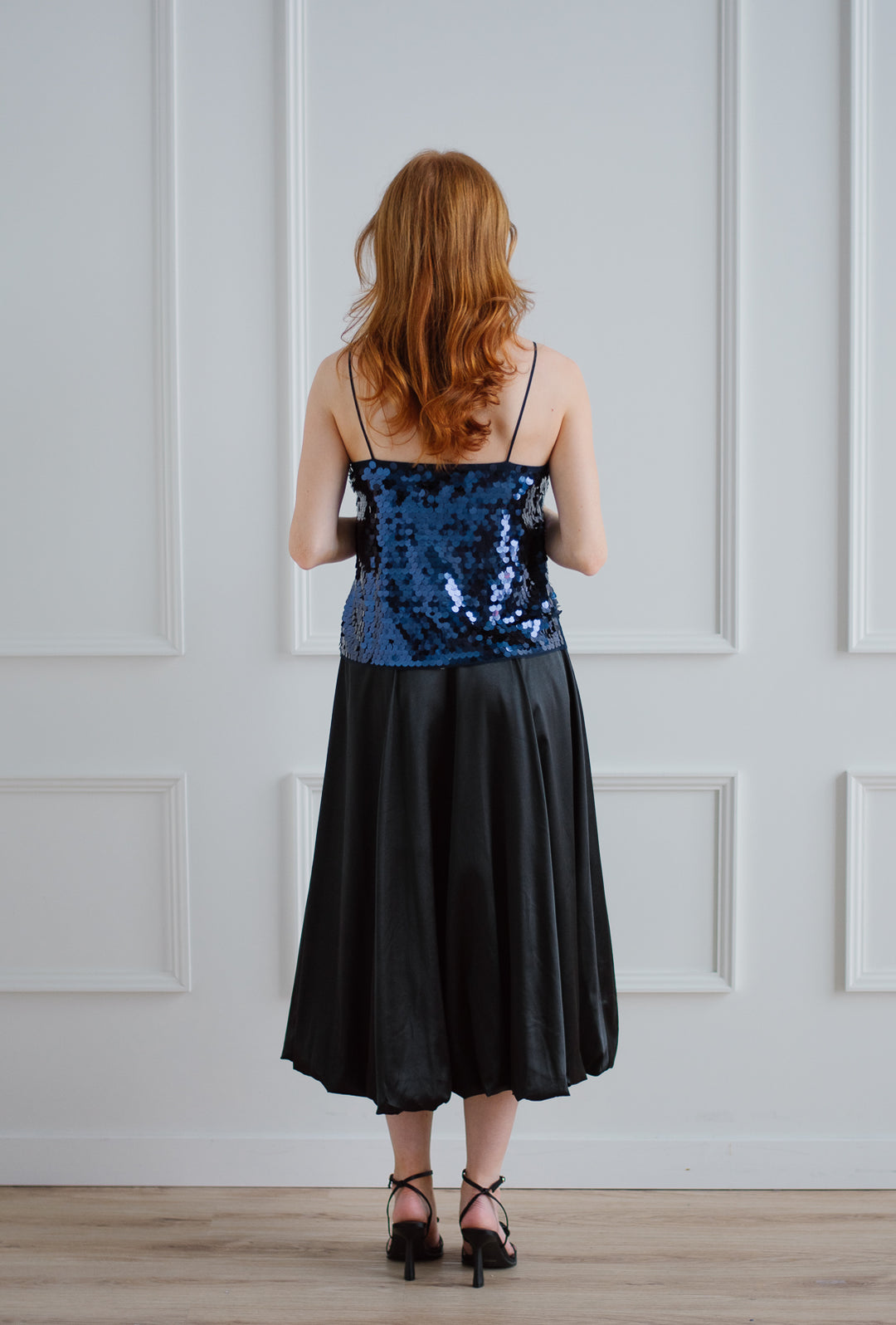 Black Satin Bubble Hem Skirt