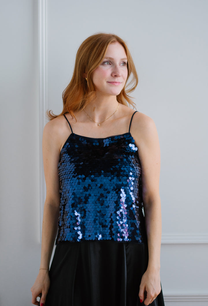 ICHI | Pennie Sequin Cami - Maritime Blue