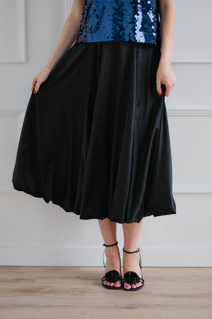 Black Satin Bubble Hem Skirt