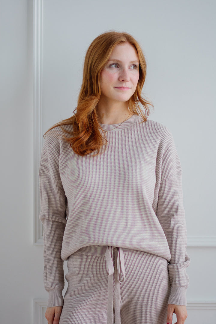 Waffle Knit Lounge Top - Stone