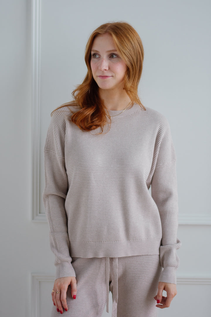 Waffle Knit Lounge Top - Stone