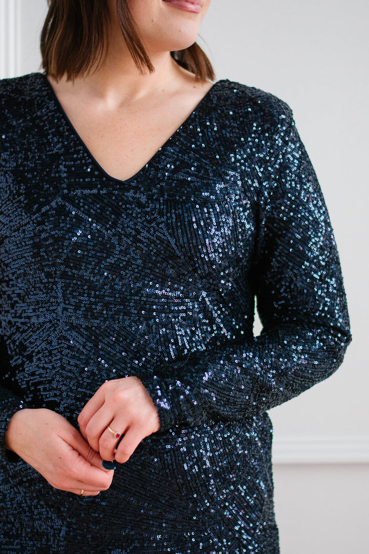 ICHI | Navy Sequin Mini Dress