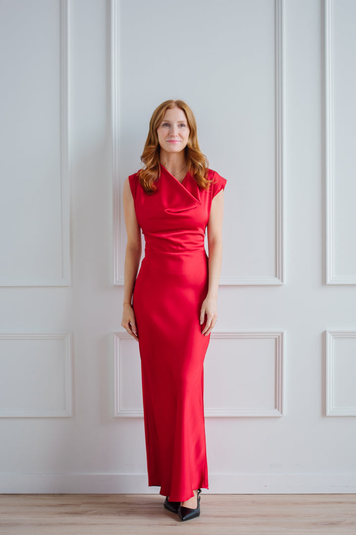 Dhalia Red Satin Maxi