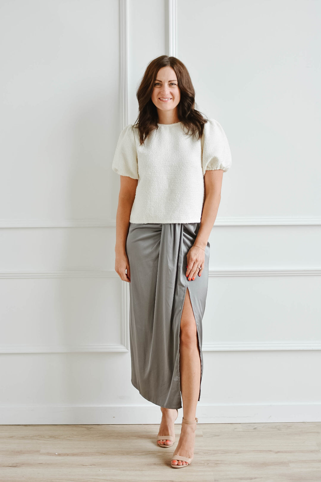 Silver Draped Silk Skirt