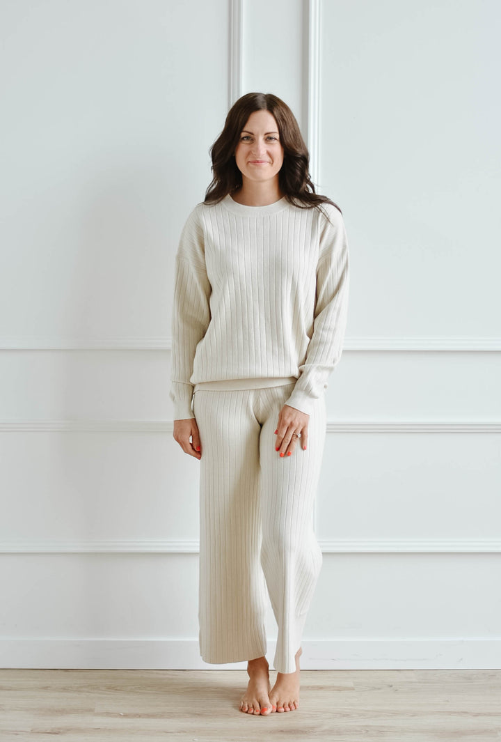 Almond Ribbed Sweater Pant