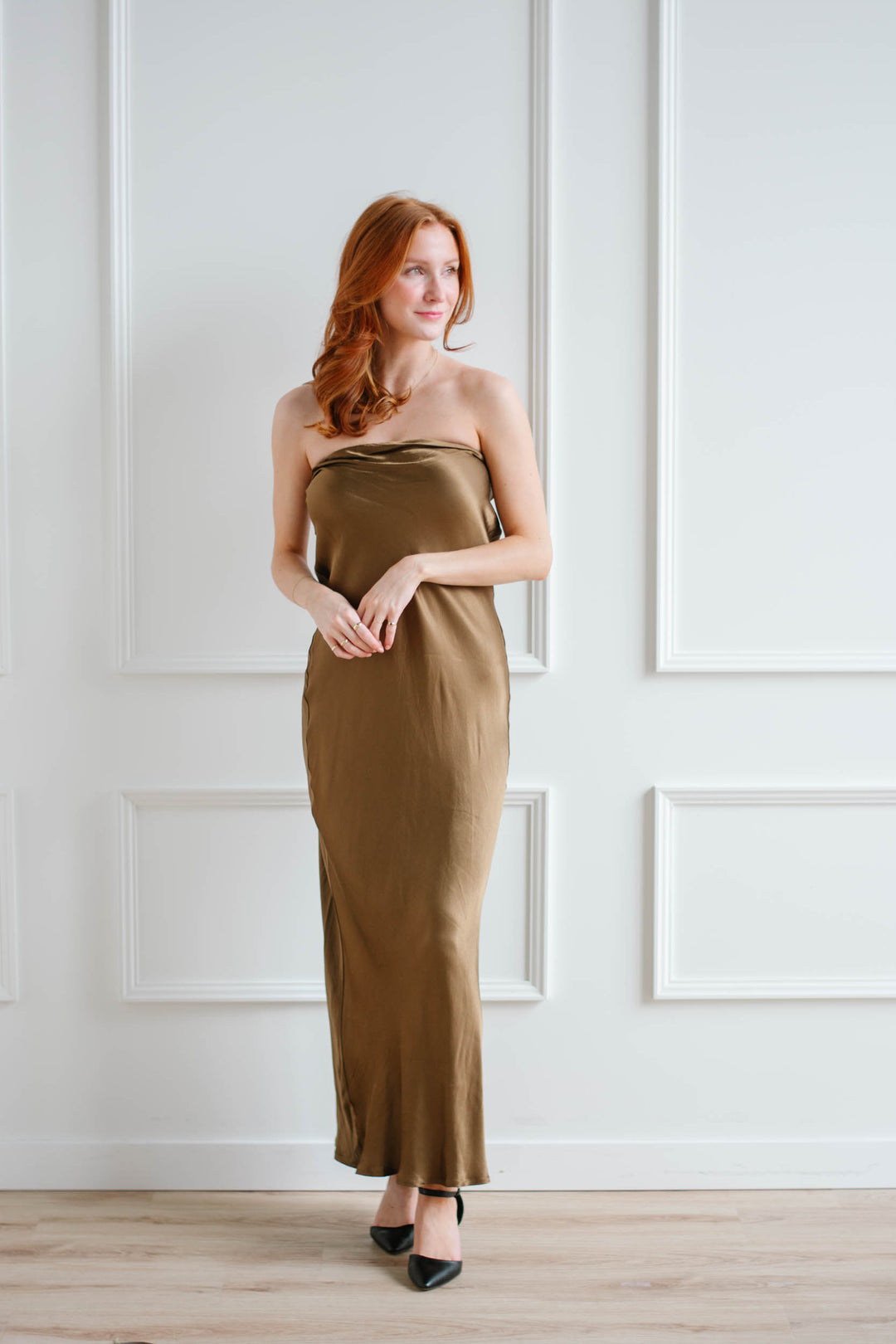 Bronze Strapless Slip Dress