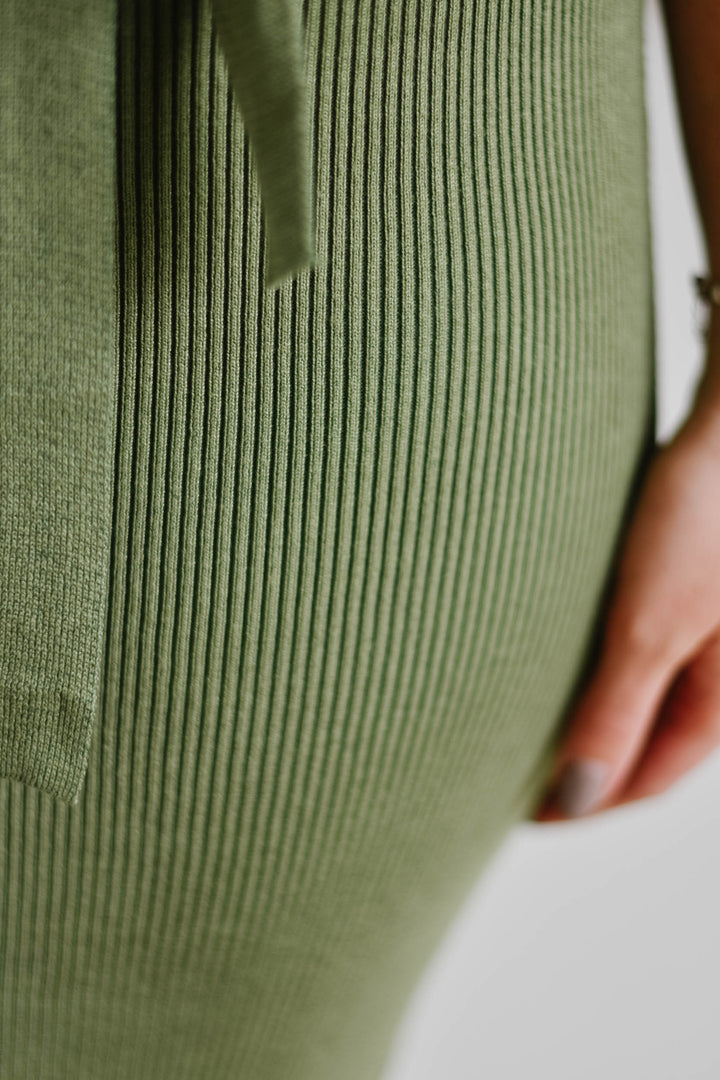 Olive Ribbed Sweater Dress