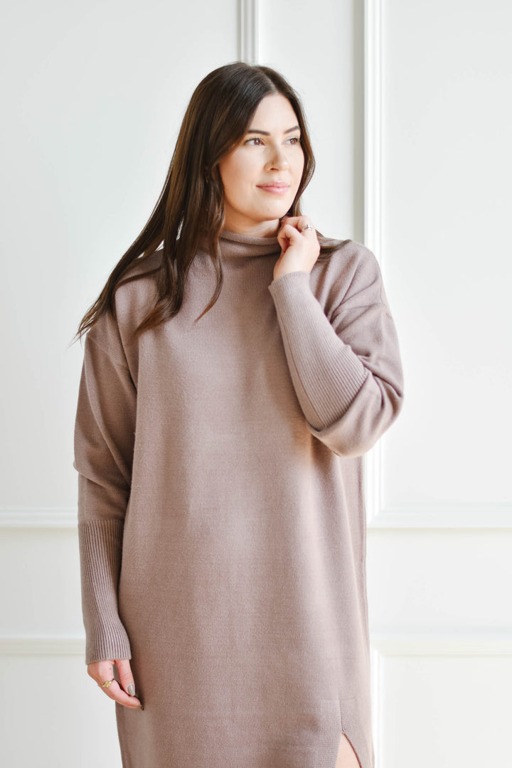 Tanya Sweater Dress-Taupe | XS-XXL