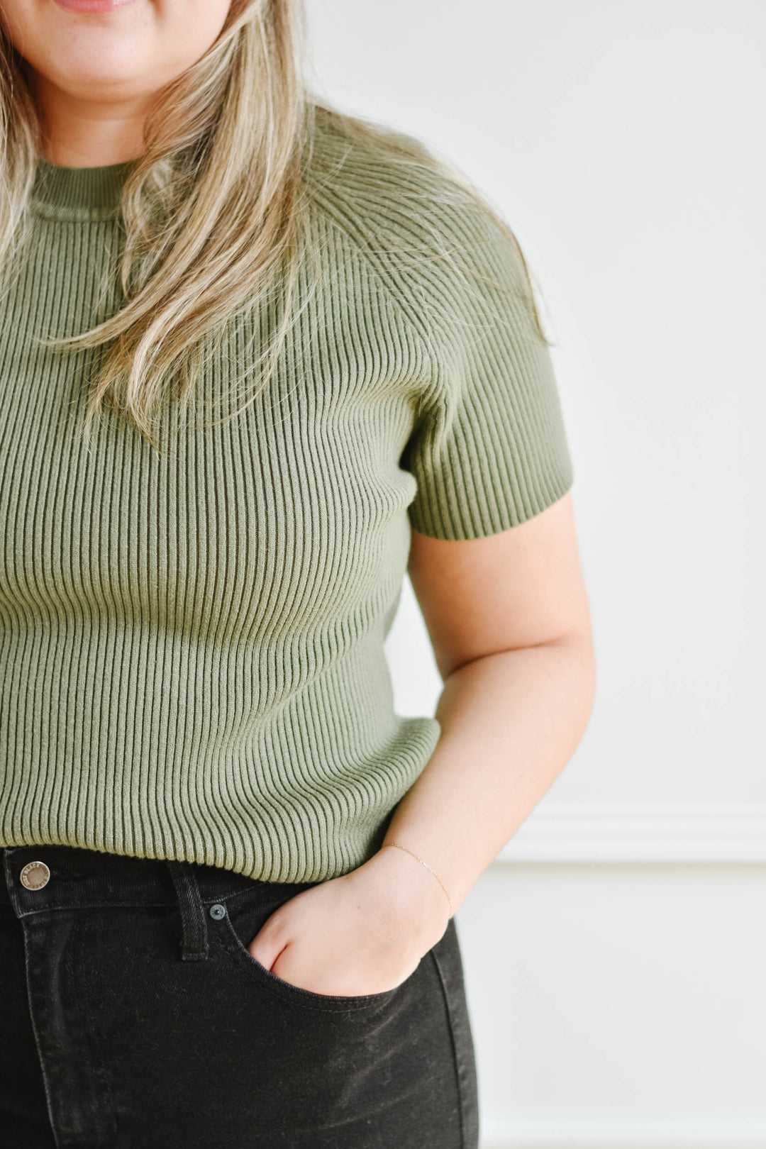 Ribbed Sweater Tee - Pickle