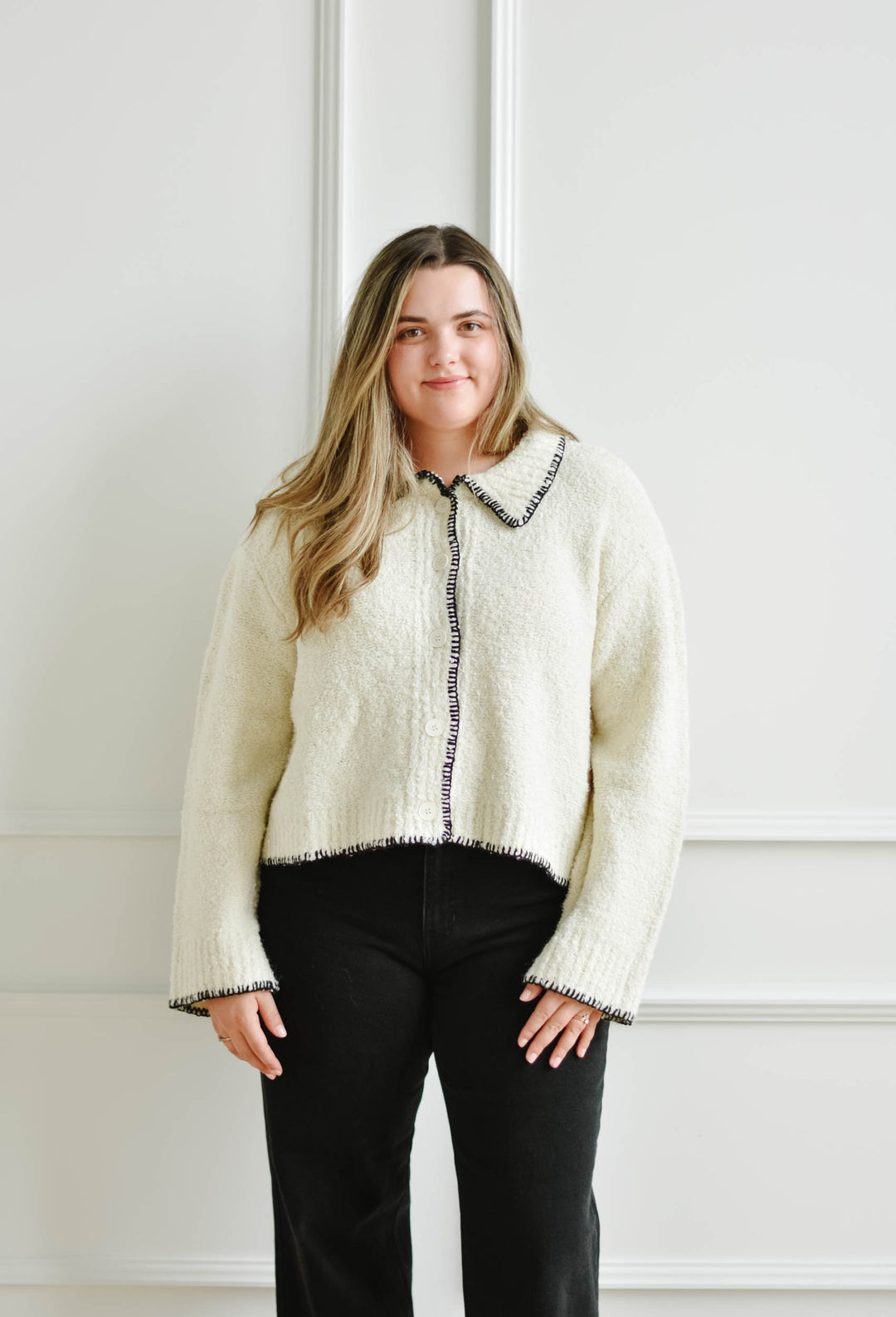 Cream Stitched Cardigan