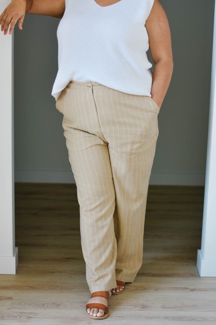 Latte Pinstripe Trouser | 1XL-3XL