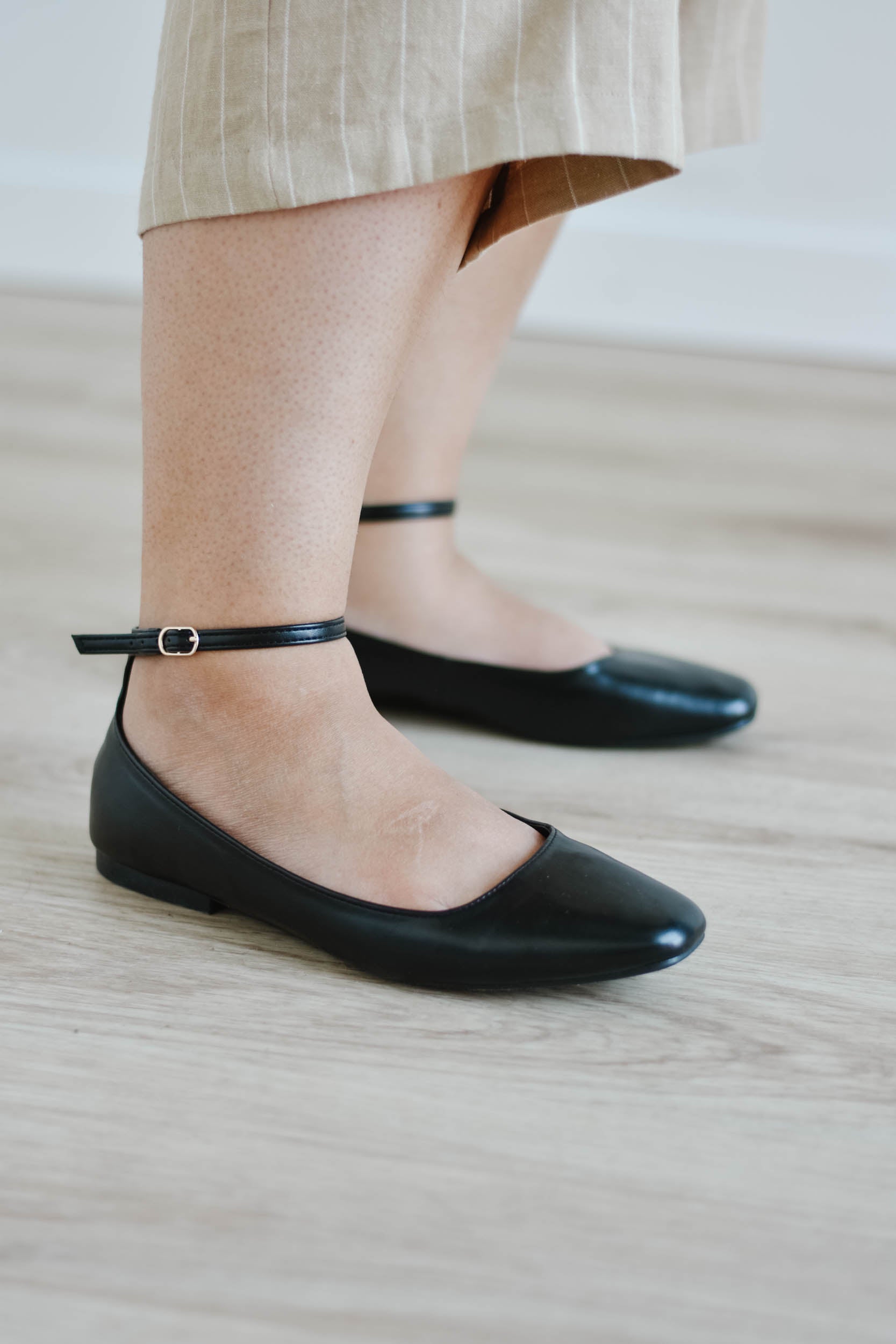 Ankle Strap Ballet Flat Black