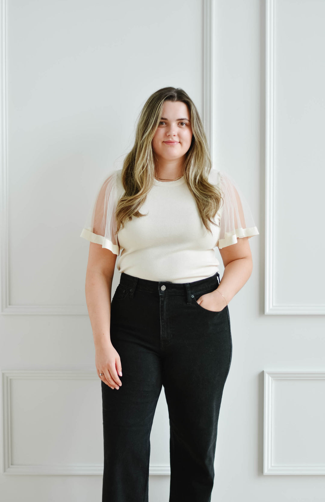 Cream Flutter Sleeve Tee