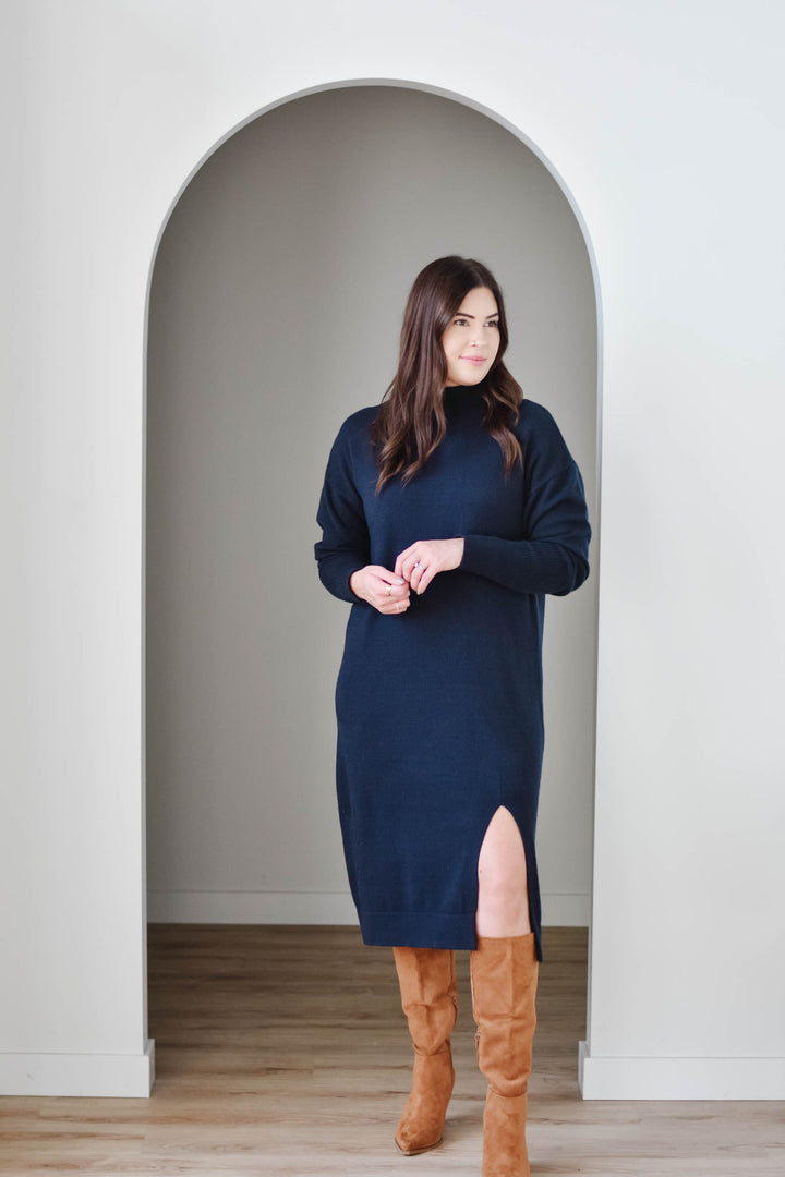Tanya Sweater Dress-Navy | XS-XXL