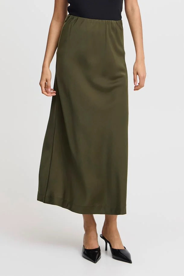 b.young | Dolora Satin Slip Skirt - Olive