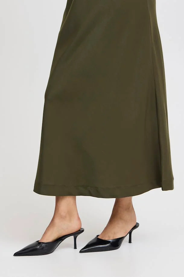 b.young | Dolora Satin Slip Skirt - Olive