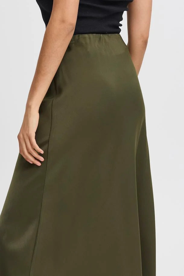 b.young | Dolora Satin Slip Skirt - Olive