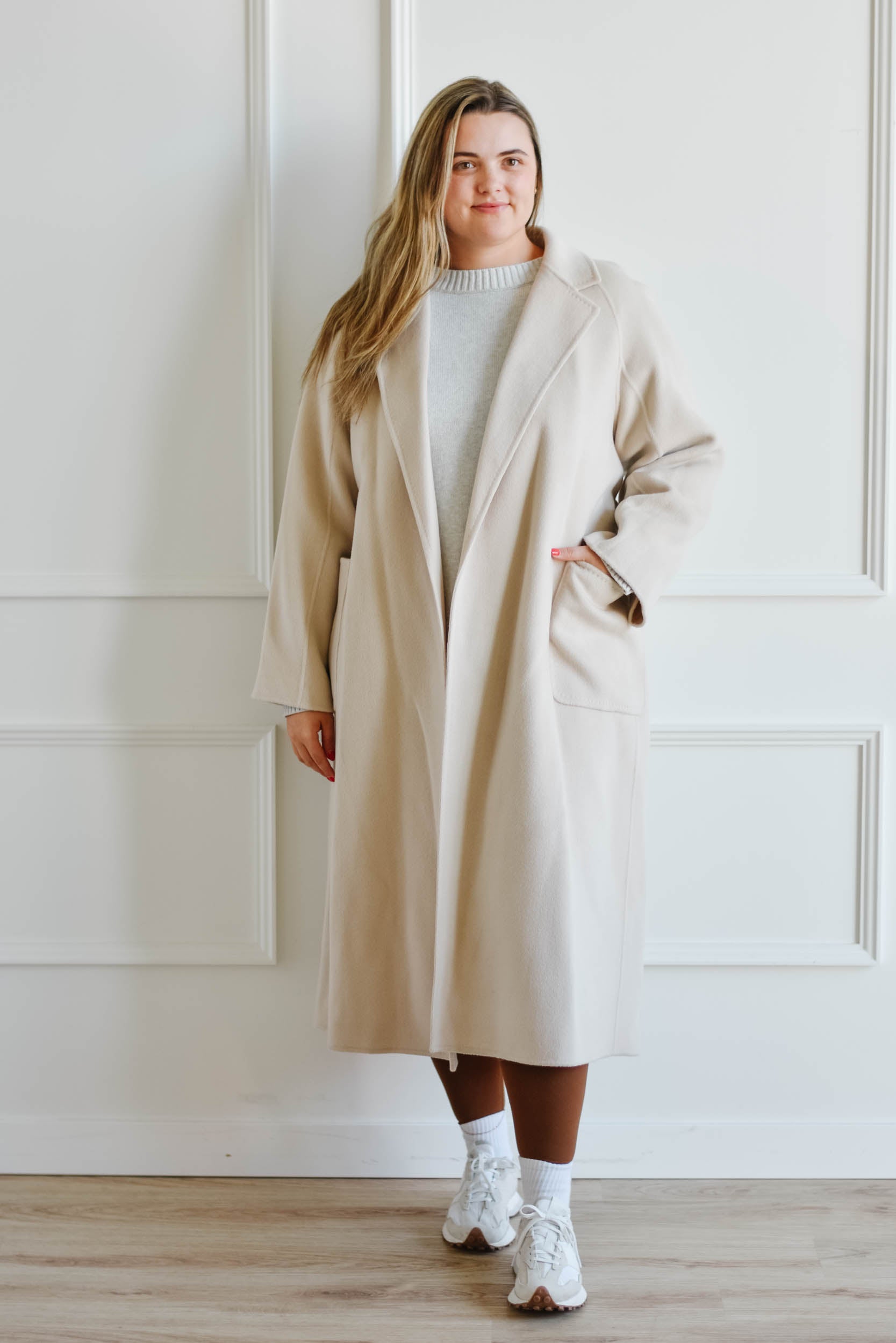 Cream wool shop wrap coat