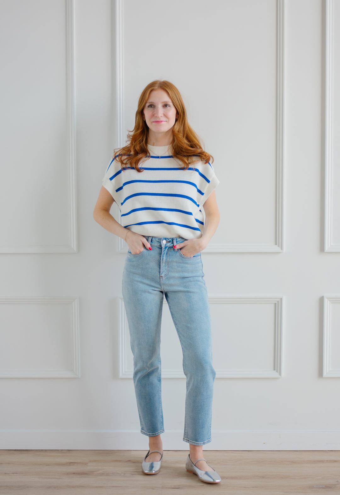 Cobalt Striped Boxy Knit Tank