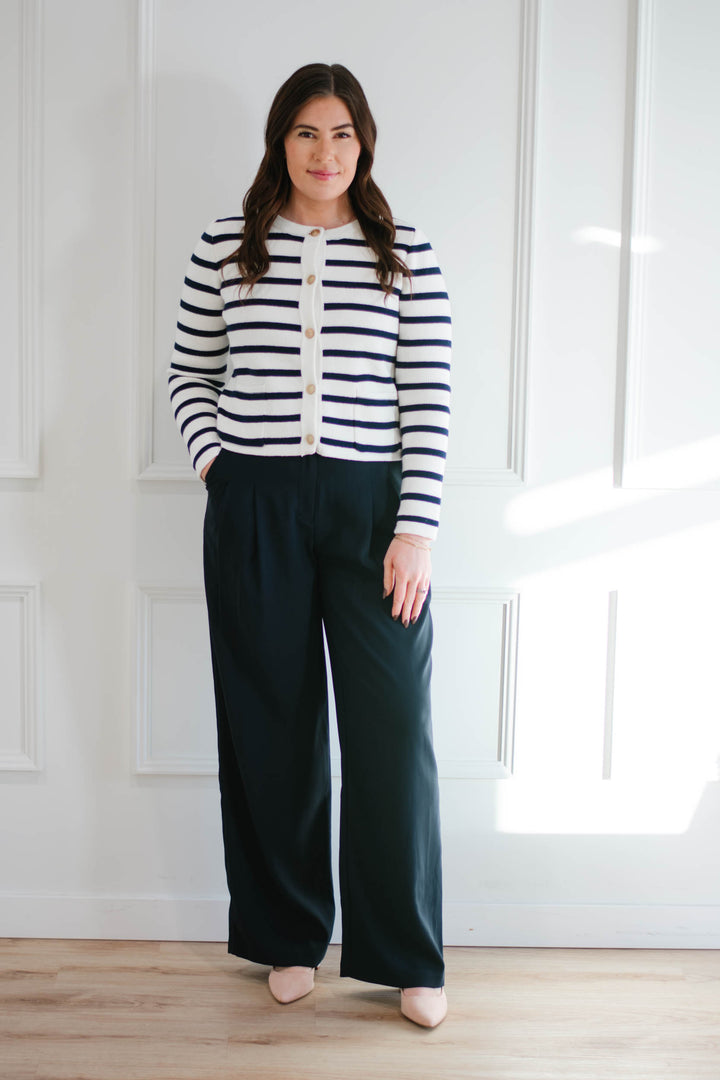 Navy Pin Tucked Trousers