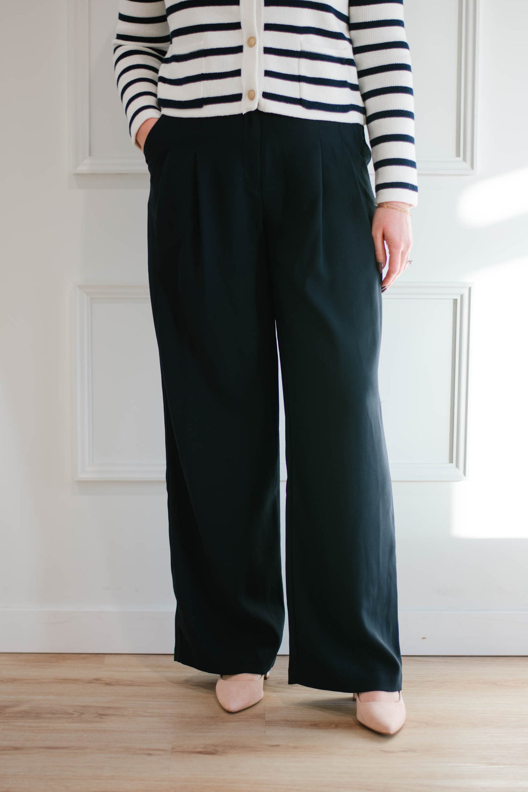 Navy Pin Tucked Trousers