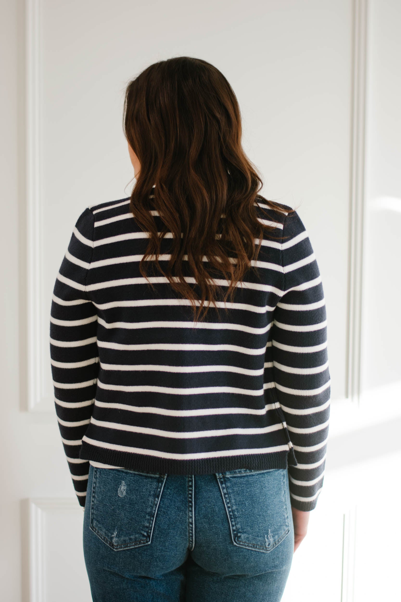 Navy blue striped on sale cardigan