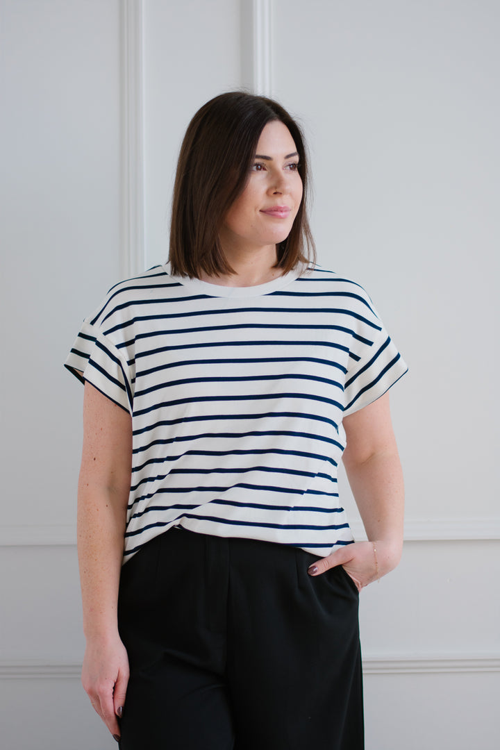 Raglan Striped Tee - Navy