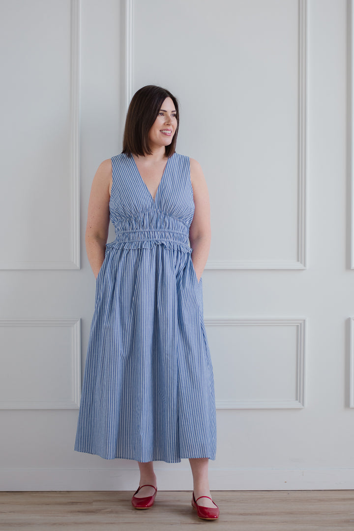 Country Blue Striped Cotton Midi