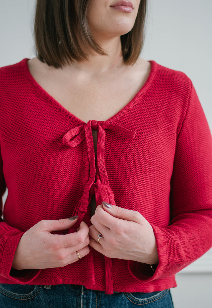 Alora Tie Knit Cardigan - Red