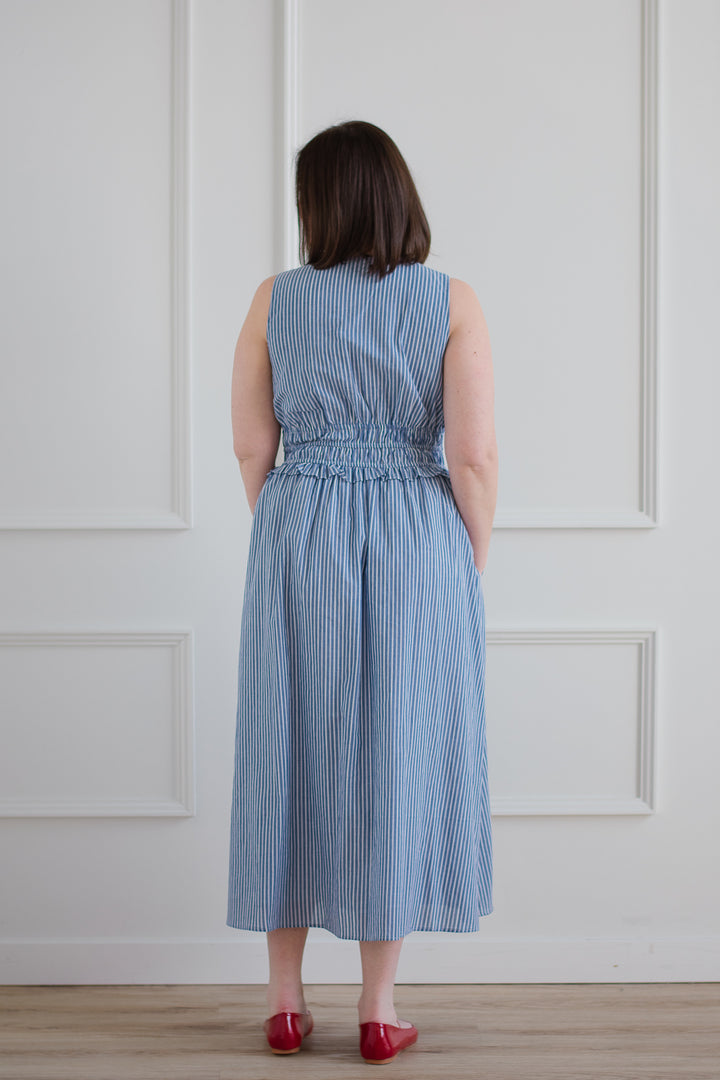 Country Blue Striped Cotton Midi