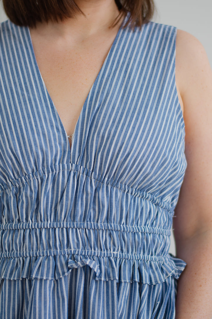 Country Blue Striped Cotton Midi