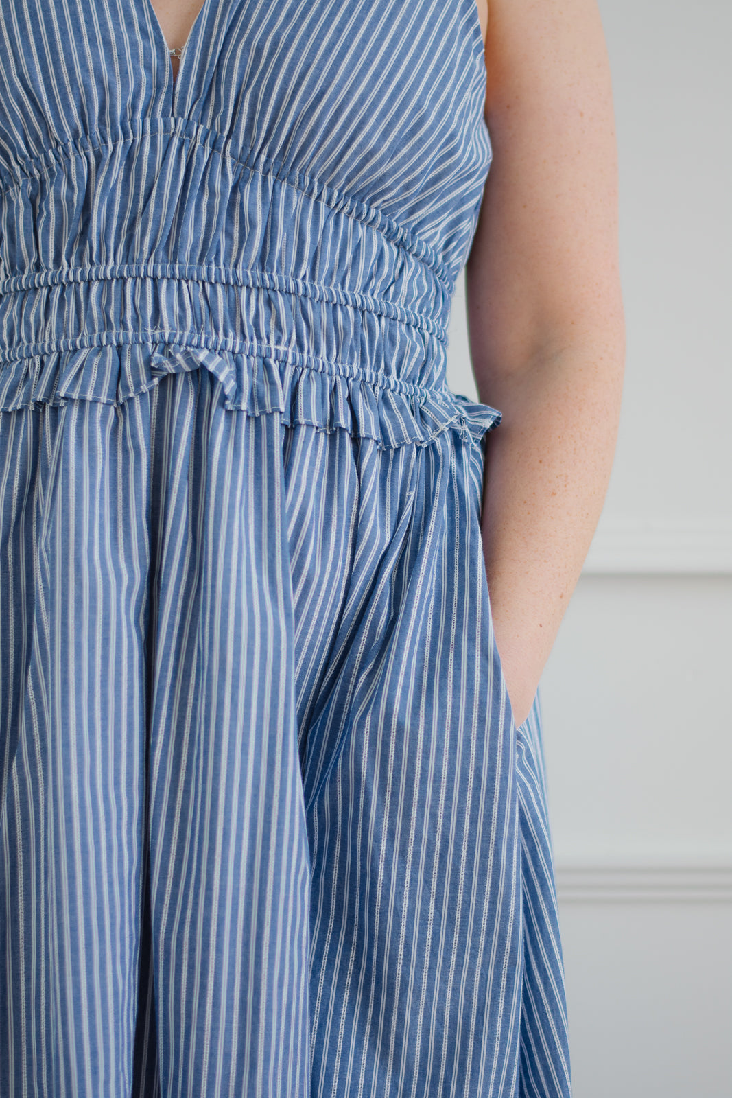 Country Blue Striped Cotton Midi