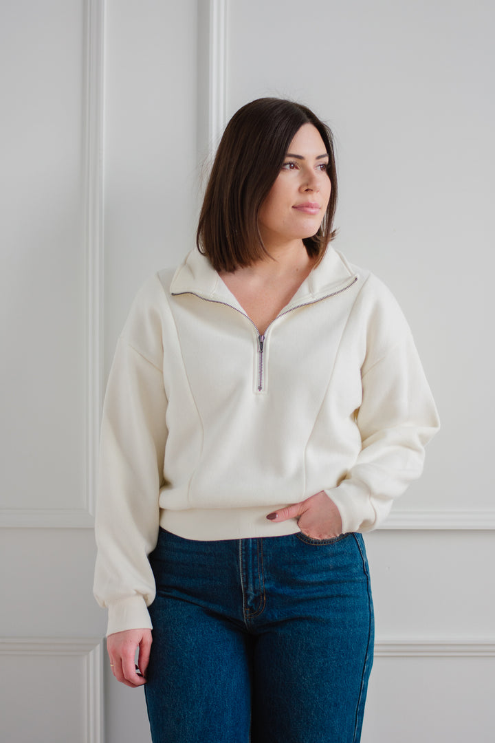 Cozy Half-Zip Sweatshirt - Cream