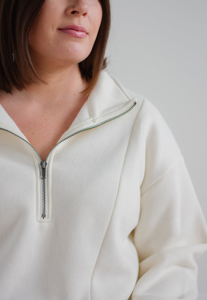 Cozy Half-Zip Sweatshirt - Cream