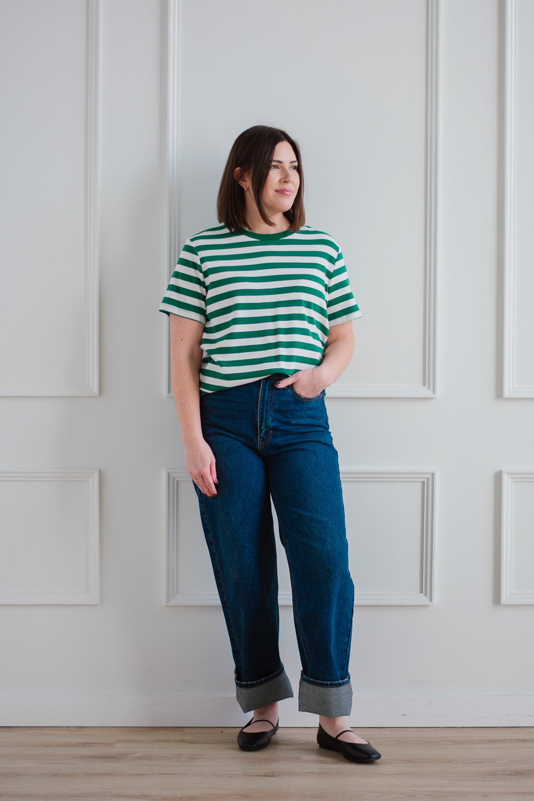 Striped Oversized Tee -Kelly Green