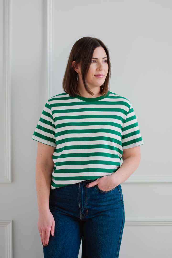 Striped Oversized Tee -Kelly Green