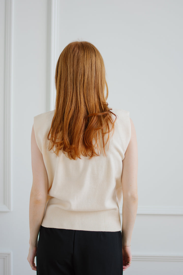 Cream Mock Neck Knit Tank