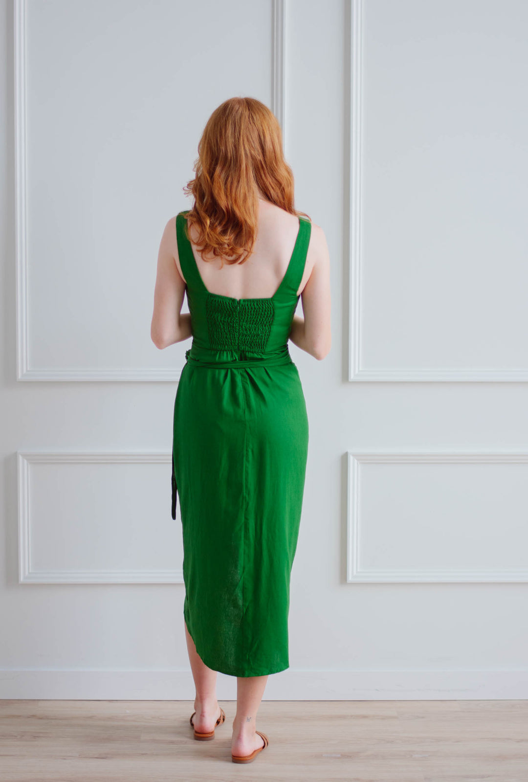 Ibiza Green Linen Wrap Dress