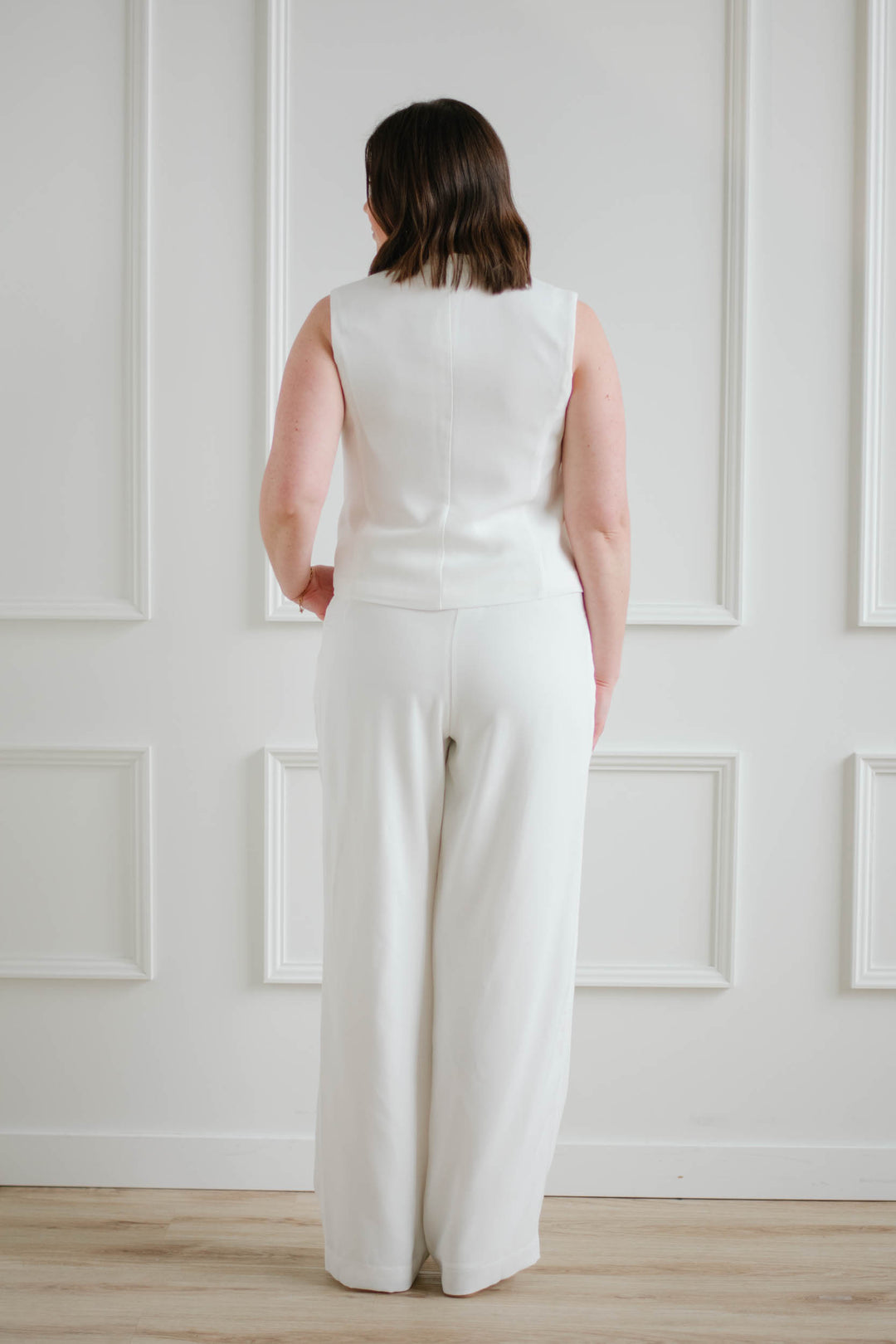 White Pleated Wide Leg Trouser