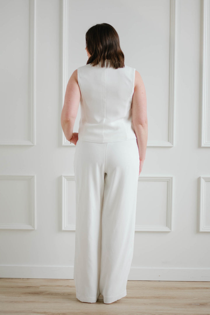 White Pleated Wide Leg Trouser