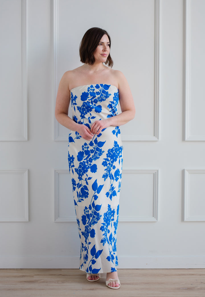 Cobalt Floral Strapless Maxi Dress